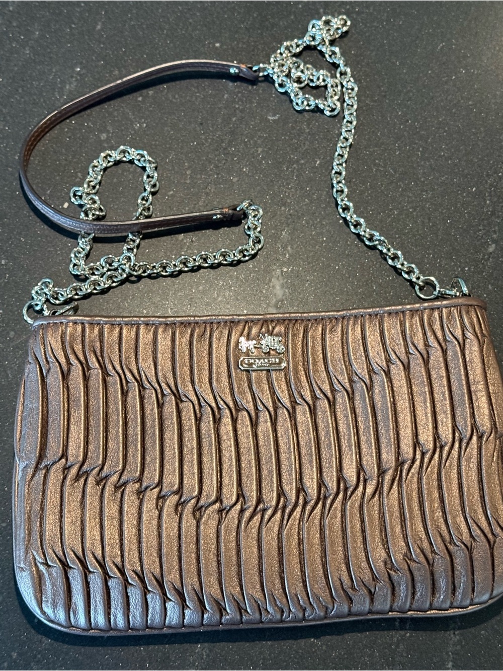 Coach Bronze Quilted Leather Crossbody with Chain Strap